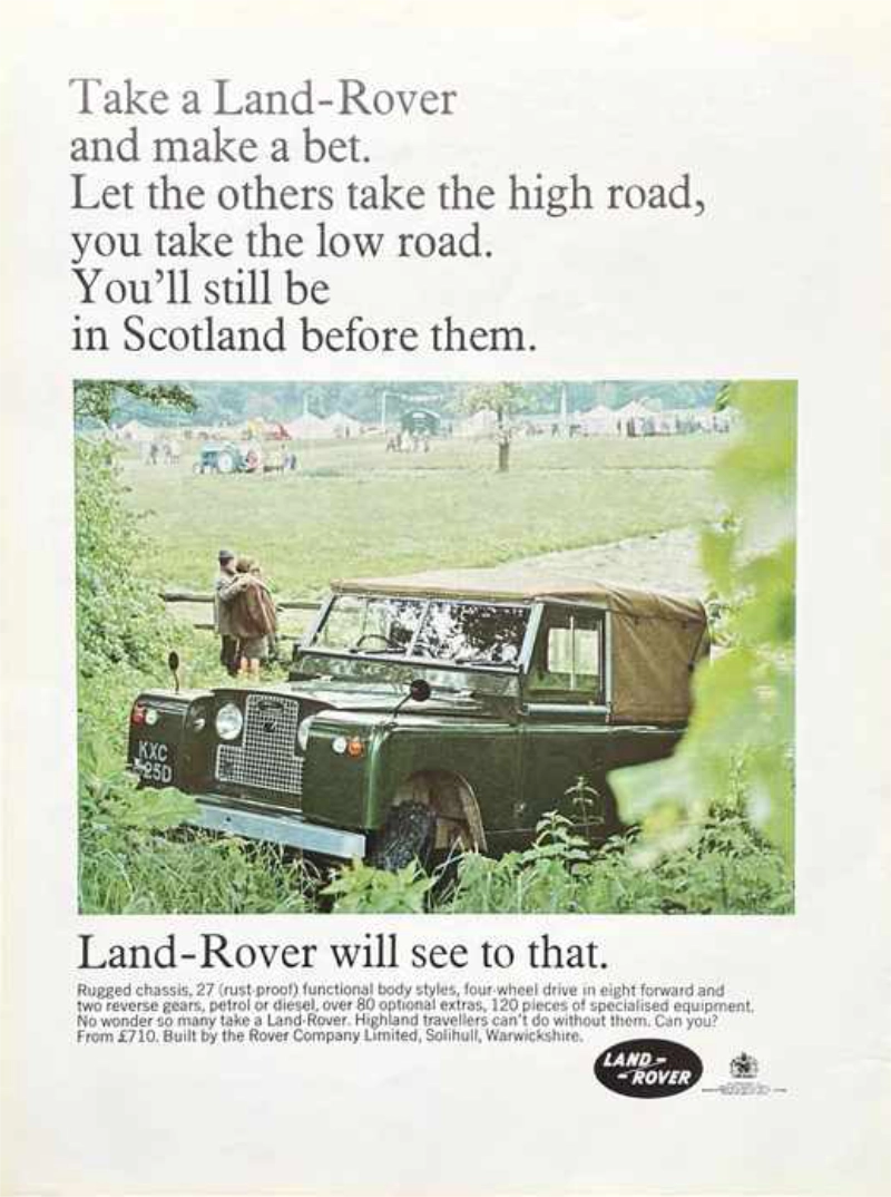 Land Rover vintage auto ad; Make a bet Land Rover vintage auto ad; Make a bet